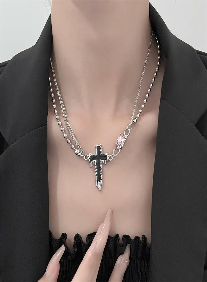 Uarein Crystal Cross Necklaces for Women Layered Gothic Cross Choker Necklaces Vintage Y2K Cross Necklaces Goth Ball Chain Cross Necklaces Birthday Jewelry Gifts (A) - Image 2